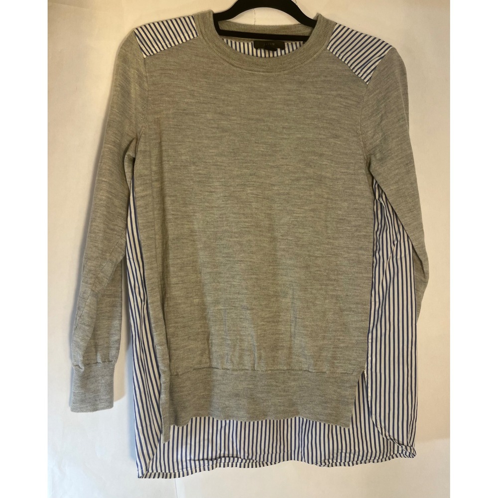 J.Crew Merino Wool Cotton Striped Mixed Media Sweater Gray Blue Size Small